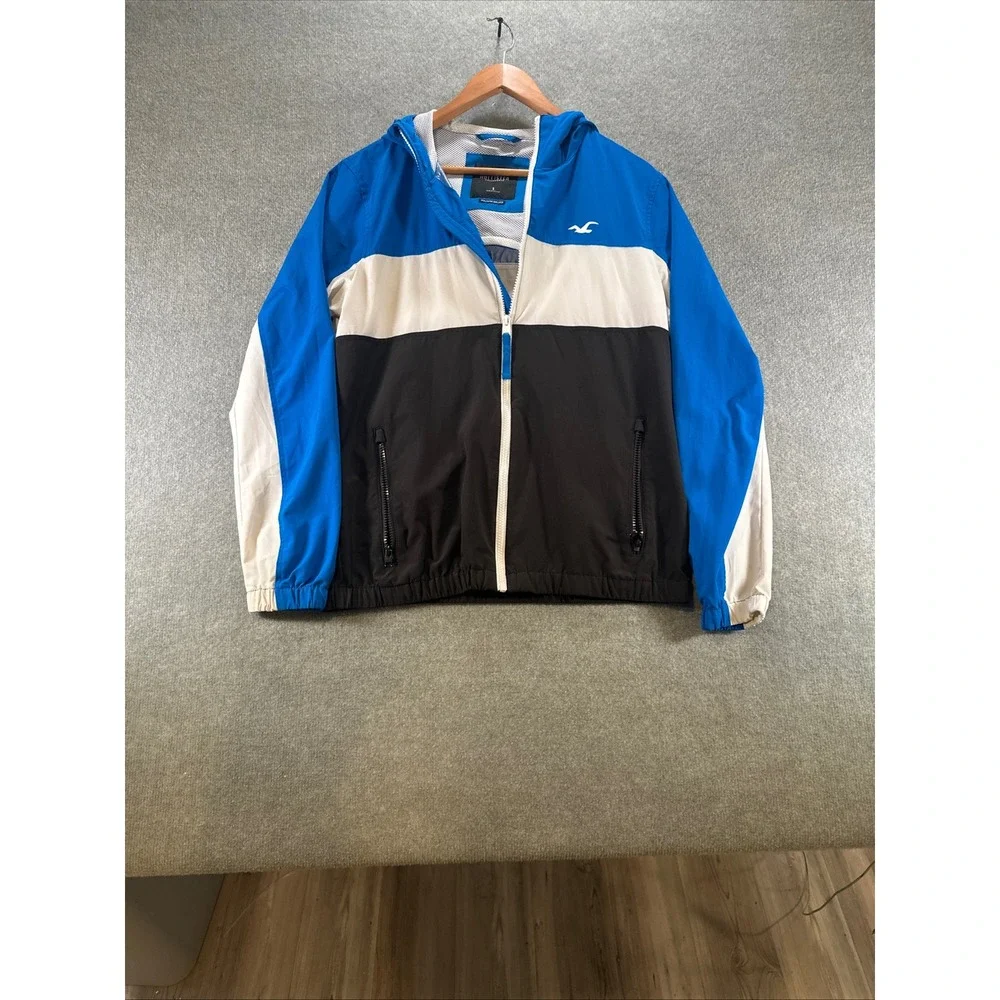 Hollister Mens Epic Flex Colorblock Windbreaker Jacket Blue White Black Small